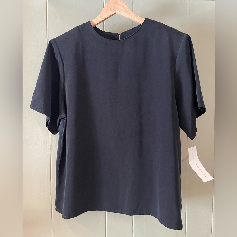 Black Vintage Jack Mulqueen 1980s Dead stock Blouse with Shoulder pads